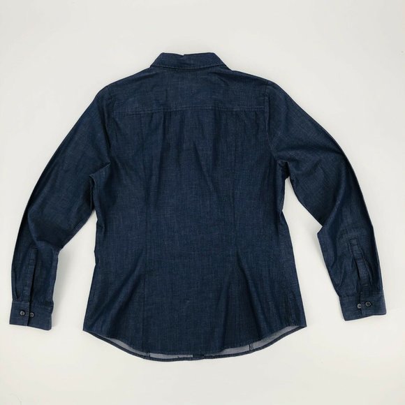 Express Essential Shirt Medium Blue Fitted Long Sleeve Collar Pleated Button - Picture 3 of 9